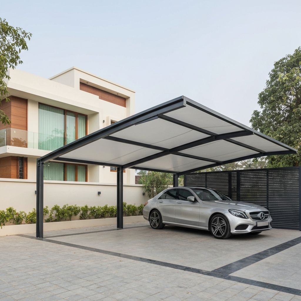 Car parking shed with tensile fabric in Delhi